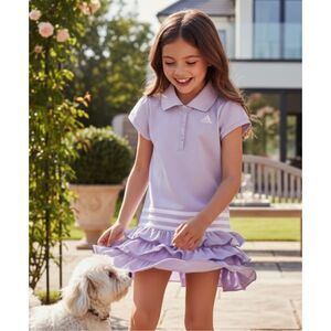 Adidas Girls Short Sleeve Active Polo Ruffle Dress Size 6